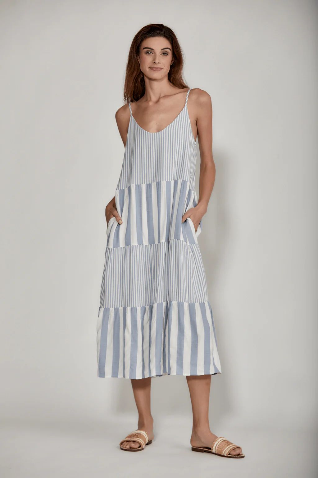 Wishlist Tiered Multi Stripe Midi Dress | Social Threads