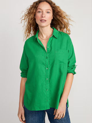 Linen-Blend Boyfriend Shirt for Women | Old Navy (US)