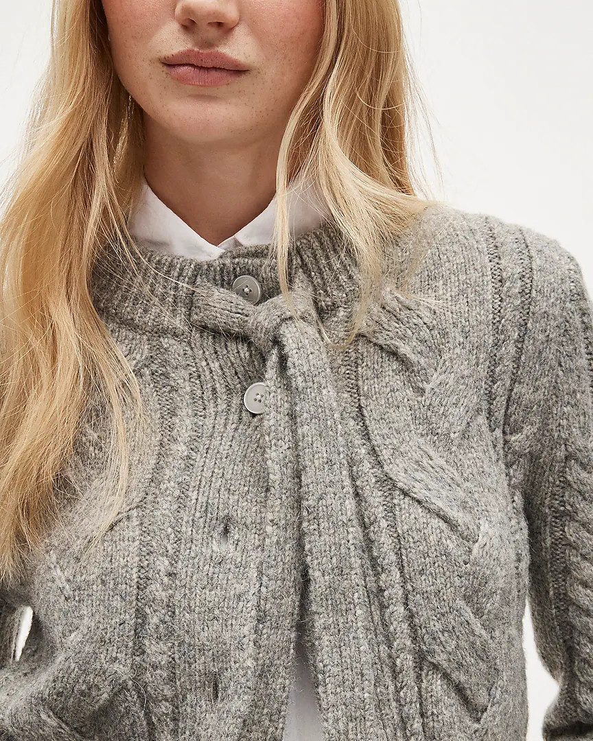 Cable-knit bow cardigan in wool blend | J. Crew US