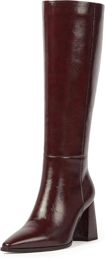 Knee High Boots for Women Chunky Heel Pointed Toe Fall High Heel Side Zipper Long Boots Dressy | Amazon (US)