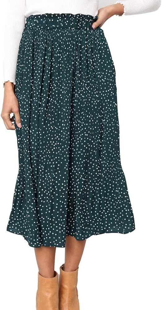 Naggoo Womens Casual Front Button A-Line Skirts High Waisted Midi Skirt with Pockets | Amazon (US)