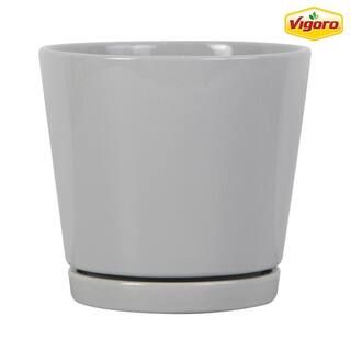 Vigoro 6 in. Piedmont Small Gray Ceramic Planter (6 in. D x 5.7 in. H) with Drainage Hole and Att... | The Home Depot