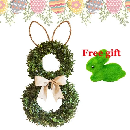 Easter Bunny-Shaped Wreath with Green Leaves & Bow, Festive Rabbit Ear Wreath, Front Door Window Hanging Decor for Easter Spring Home | Walmart (US)