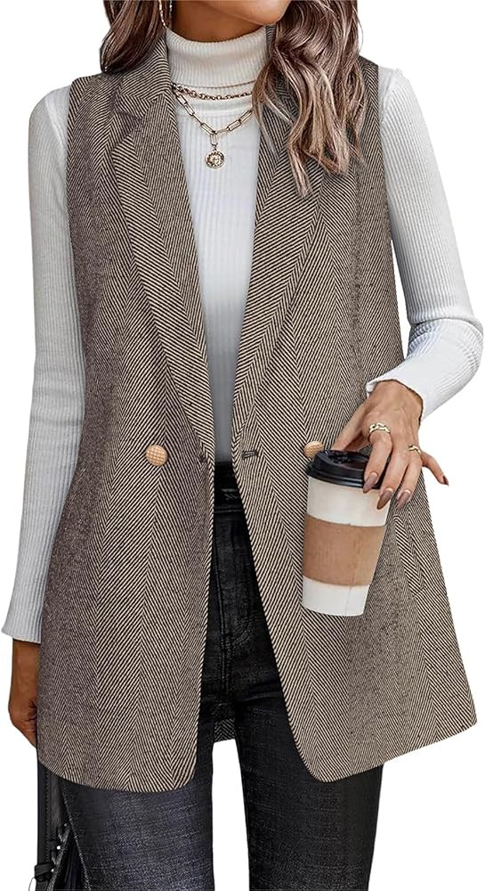 Happy Sailed Vest for Women Fall Winter Sleeveless Blazer Cardigans with Pockets | Amazon (US)