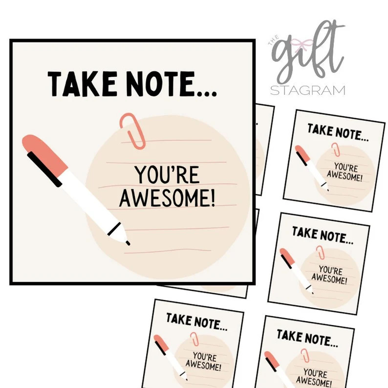 Take Note, You're Awesome Gift Tag | DIGITAL DOWNLOAD | Thank You Gift Tag | Coworker Appreciatio... | Etsy (US)