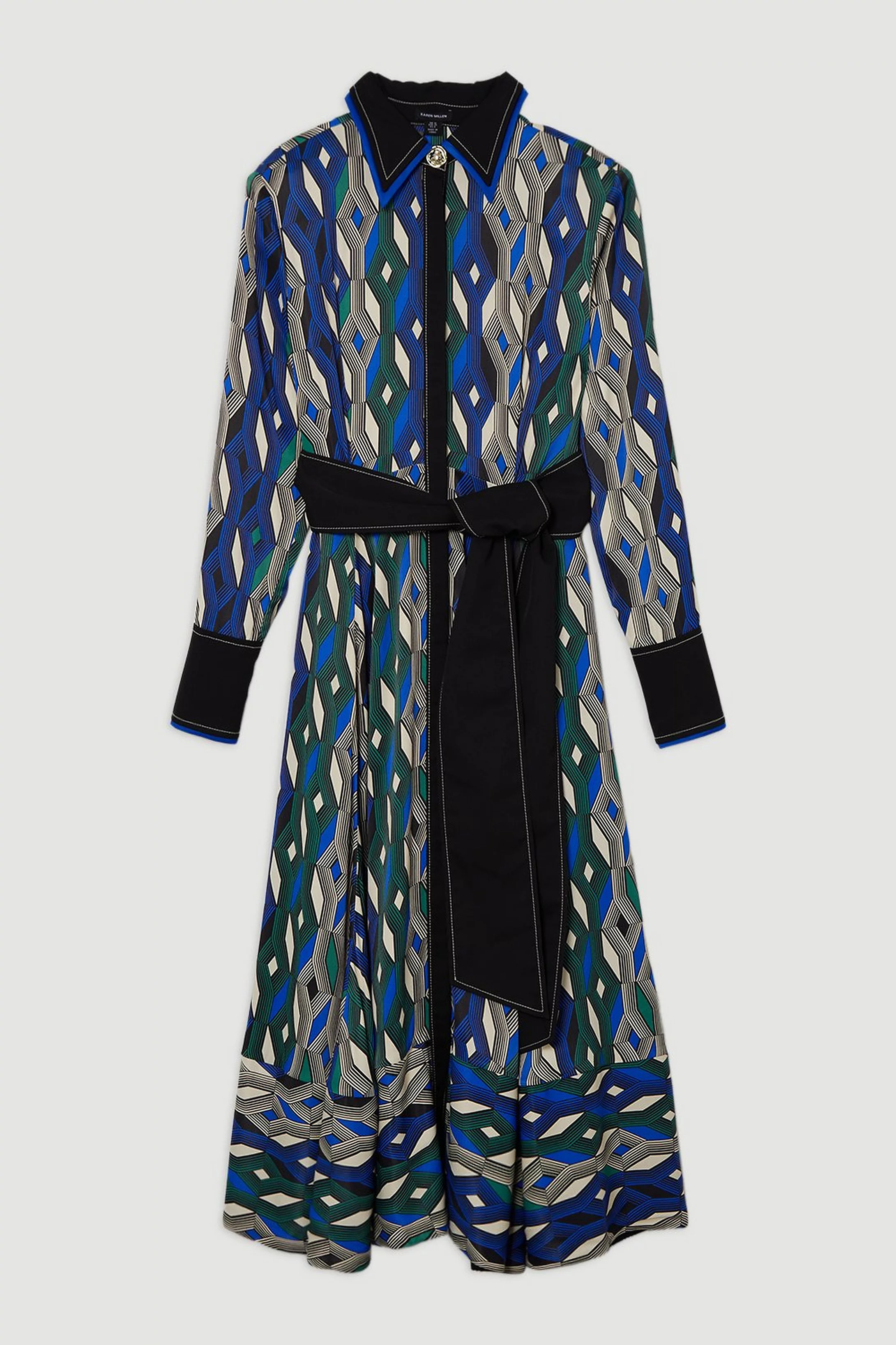 Amelia Graham Printed Viscose Satin Border Print Midi Dress | Karen Millen UK + IE + DE + NL