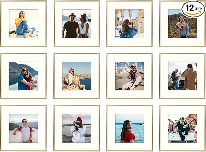 Frametory, Aluminum Gallery Picture Frames - Set of 12 | Gold 12 x 12 Photo Frame with Ivory Colo... | Amazon (US)