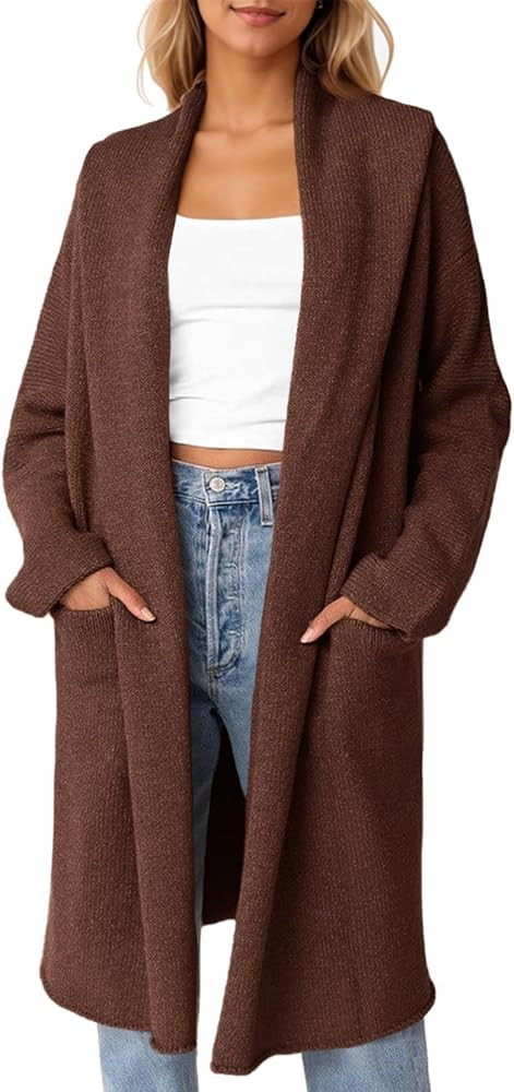 Saodimallsu Womens Oversized Long Cardigan Hooded Chunky Knit Open Front Sweaters with Pockets | Amazon (US)