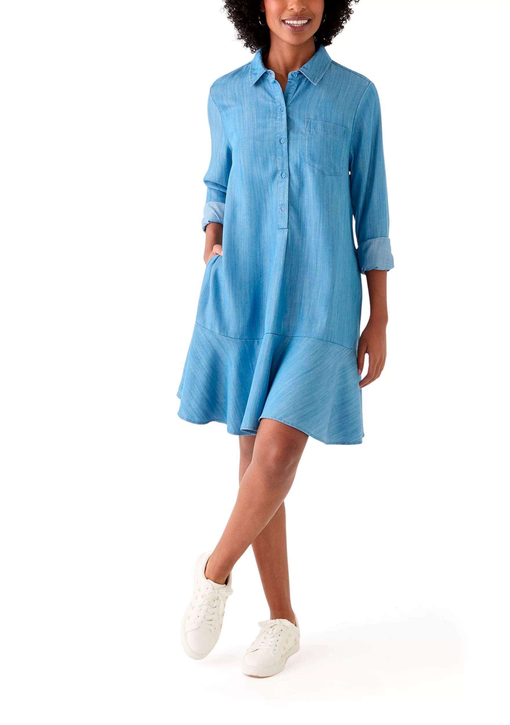 Women's Long Sleeve Flounce Shirtdress | Belk