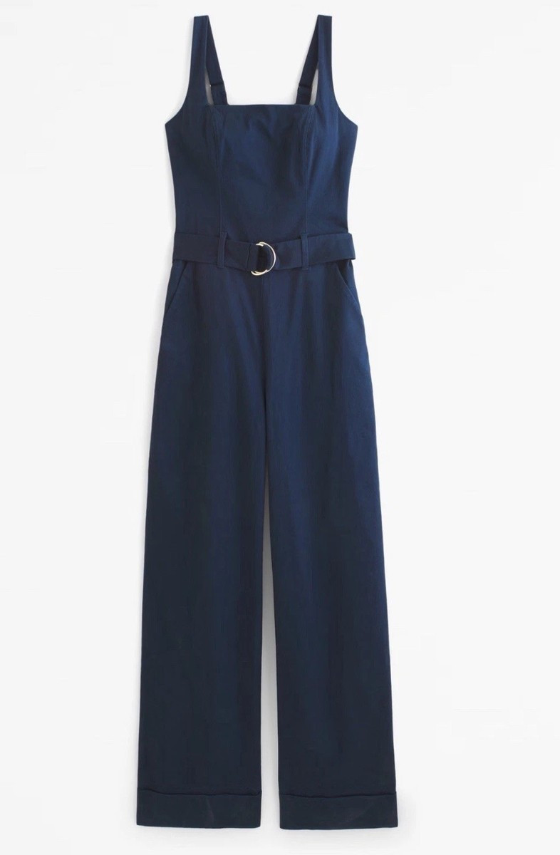 Abercrombie & Fitch Chino Jumpsuit Women Sz M Navy Blue Cotton Blend Stretch NWT | eBay | eBay US