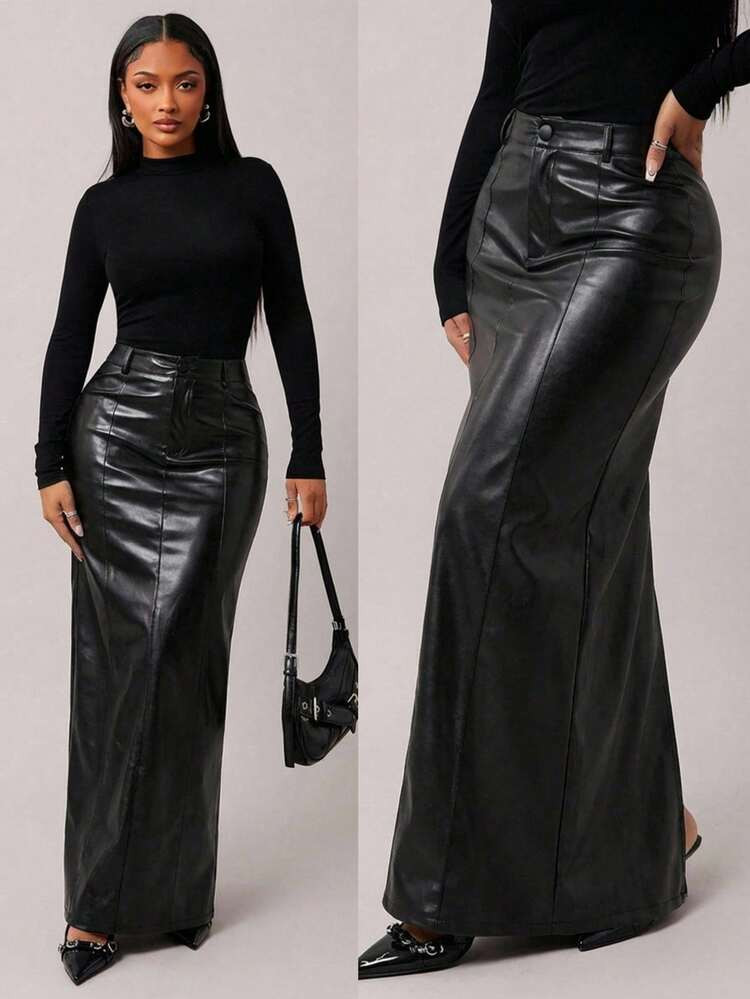 Black Leather skirt | SHEIN