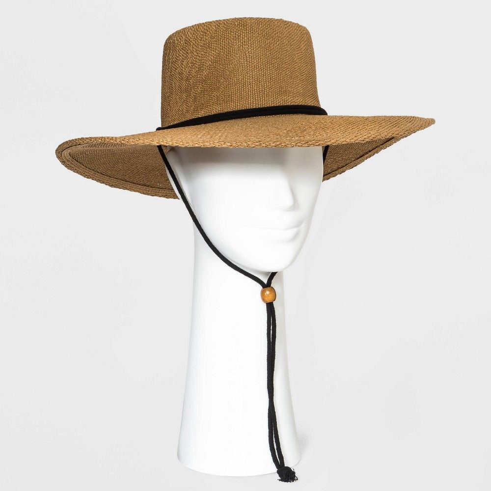 Women's Straw Boater Hat with Chin Strap - Universal Thread Brown | Target