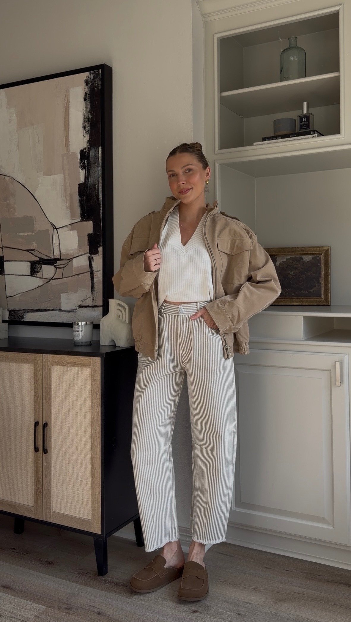 A cozy yet chic outfit for winter! Wearing S in vneck sweater, suede jacket and barrel denim. 
 

 #LTKootd #LTKTall #LTKFindsUnder50