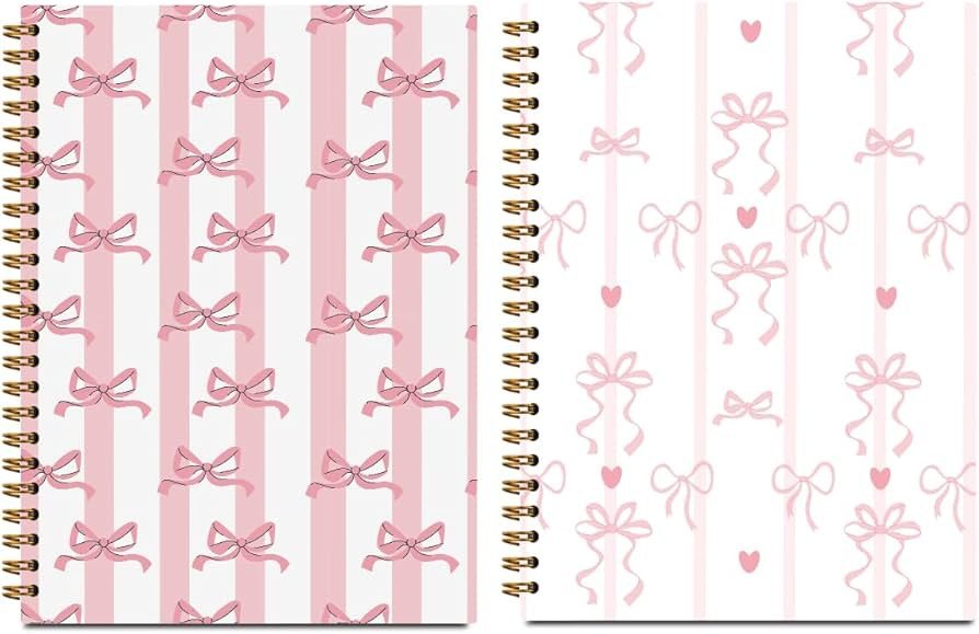2 Pcs Pink Bow Spiral Notebook, Coquette Preppy Spiral Notebook for Women Friends Girls, 160 Page... | Amazon (US)