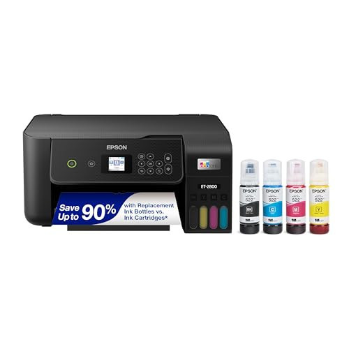 Epson EcoTank ET-2800 Wireless Color All-in-One Cartridge-Free Supertank with Scan and Copy, The Ideal Basic Home Printer - Black | Amazon (US)