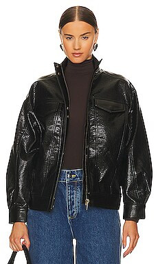 LPA Halle Faux Leather Bomber Jacket in Black from Revolve.com | Revolve Clothing (Global)