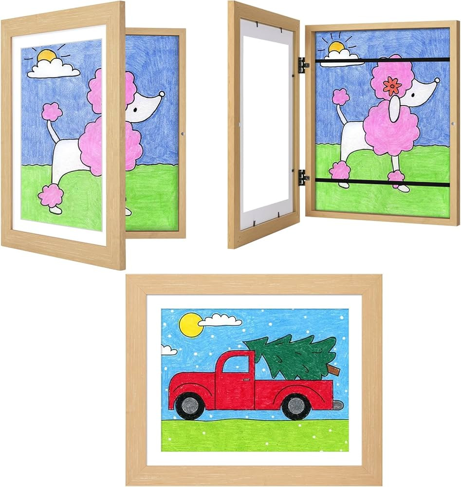 3Pack Kids Art Frames Natural Woodgrain, 10x12.5 Child Artwork Frame Without Mat Changeable Front... | Amazon (US)