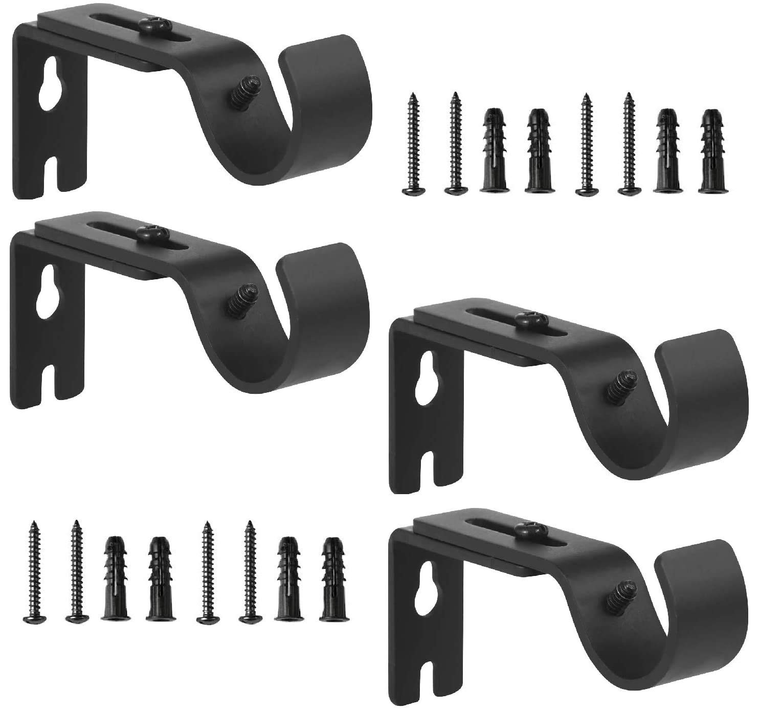 Heavy Duty Adjustable Curtain Rod Brackets, Holders for 1 1/8 Inch & 1 1/4 Inch Rod, (4 PCS, Blac... | Amazon (US)