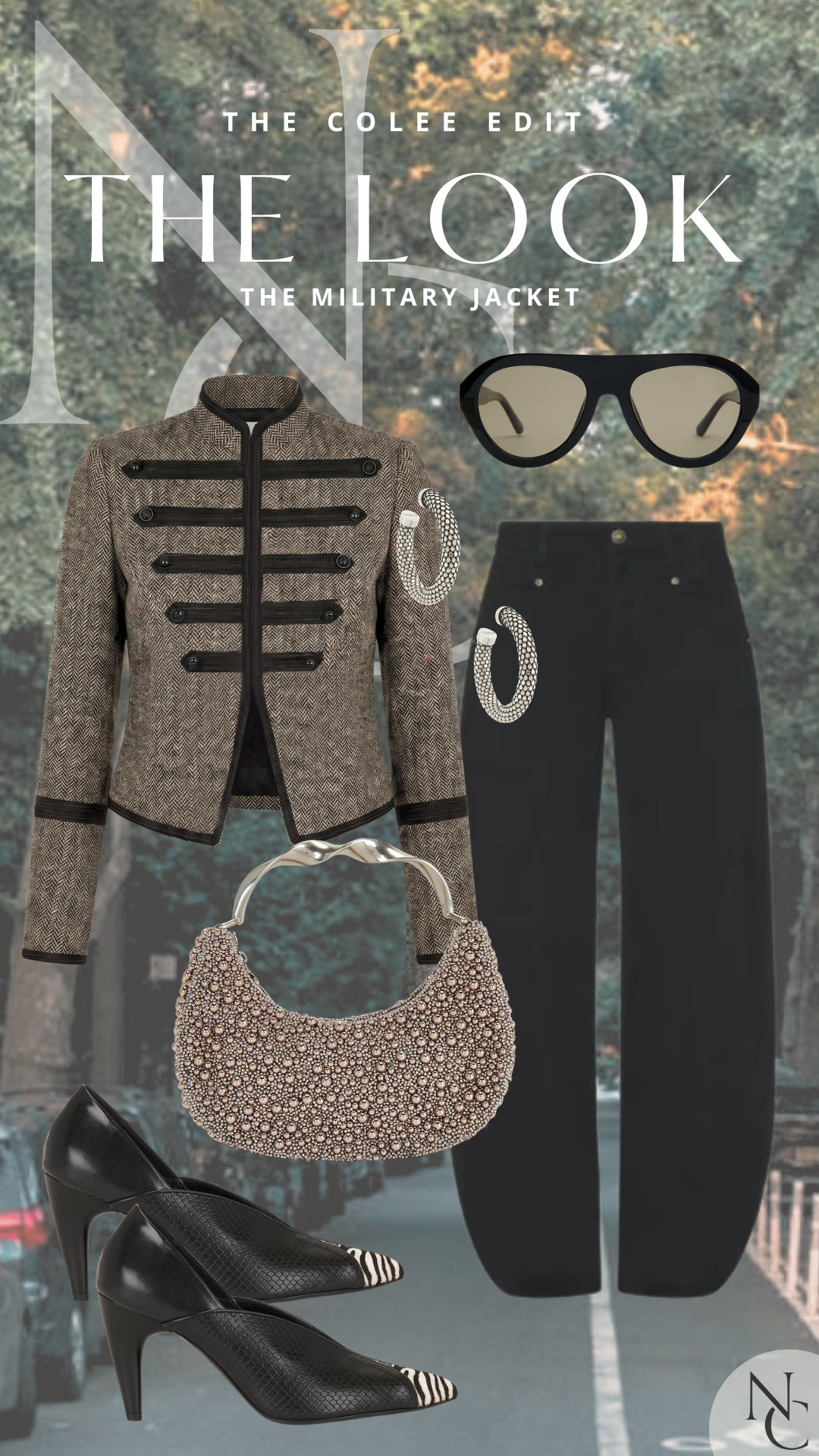 THE MILITARY JACKET 🖤

The military jacket is having a moment and I am VERY much participating. 🖤

I love the contrast of a structured herringbone jacket with relaxed black trousers, then adding sparkle, sculptural accessories + that little zebra toe because obviously we needed something unexpected. 😉

Strong. Chic. Slightly dramatic. Exactly how I like it.

#MilitaryJacket #FallStyle #ChicOutfits #TheColeeEdit #LTKStyle 

 #LTKdayinmylife #LTKgrwm #LTKootd