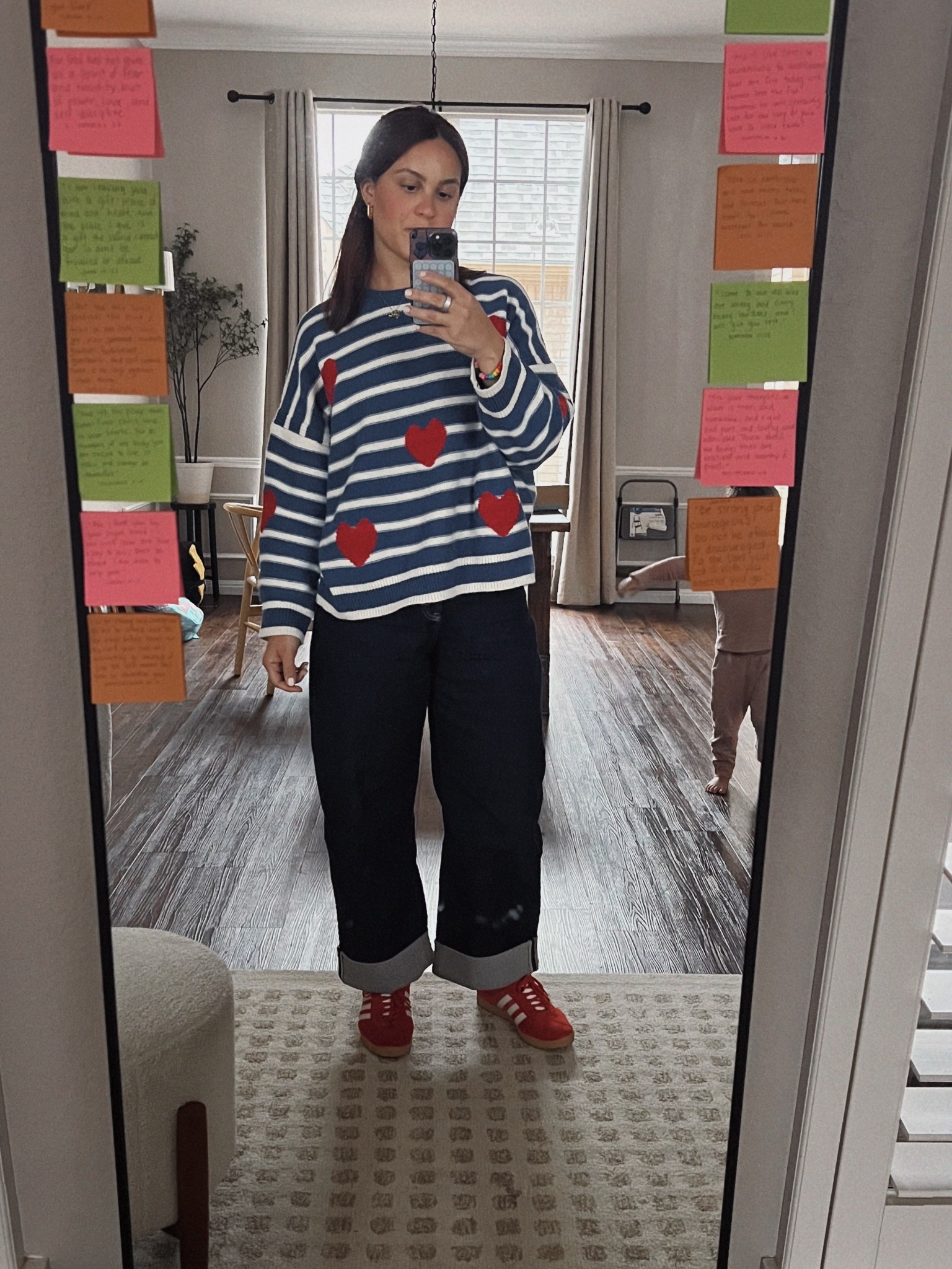 When I say OBSESSED 🥰 
I sized up to an XL in the sweater for an oversized fit and it’s perfect. You already know I love these jeans, you can’t beat Spanx jeans- they’re perfectly true to size! 

#LTKValentine #LTKootd #LTKmomlife