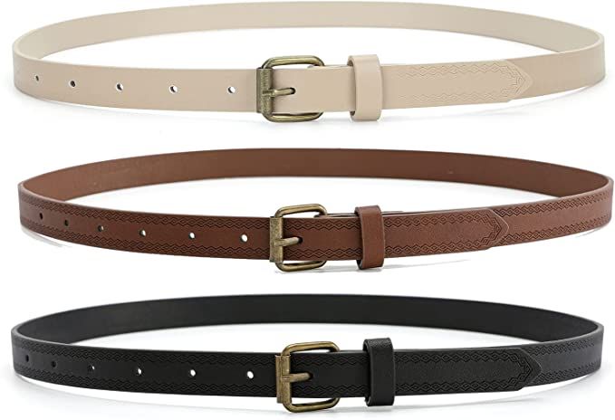 HOTWILL 3 Pack Belts for Women Jeans Dress Skinny Belts for Ladies Faux Leather Thin Waist Belt | Amazon (US)