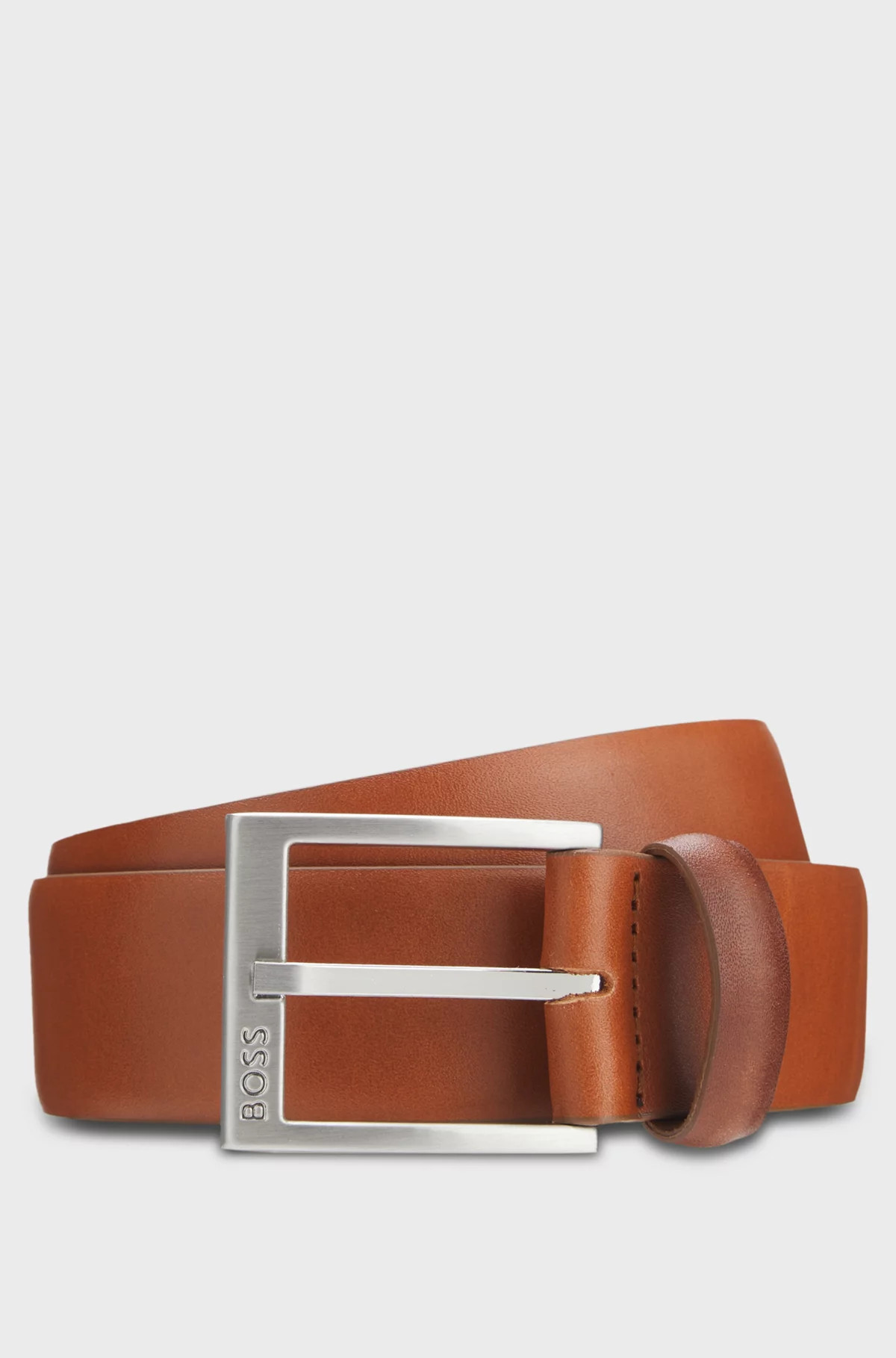 BOSS - Italian-leather belt with silver-toned buckle | Hugo Boss (UK)