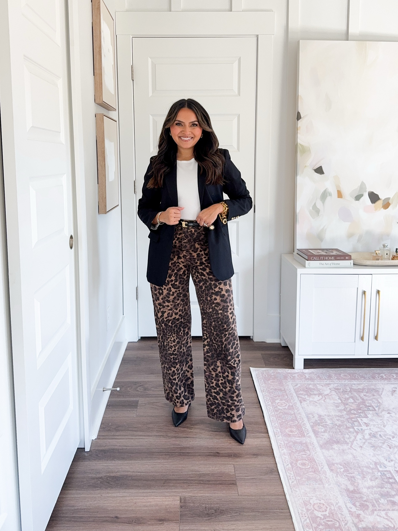Black blazer size 0 petite
White tank size xs TTS
Leopard print jeans size 26 short TTS
Black heels size 5.5 - sized up a half size
Black belt is from Celine - similar linked

#LTKSaleAlert #LTKStyleTip #LTKPetite