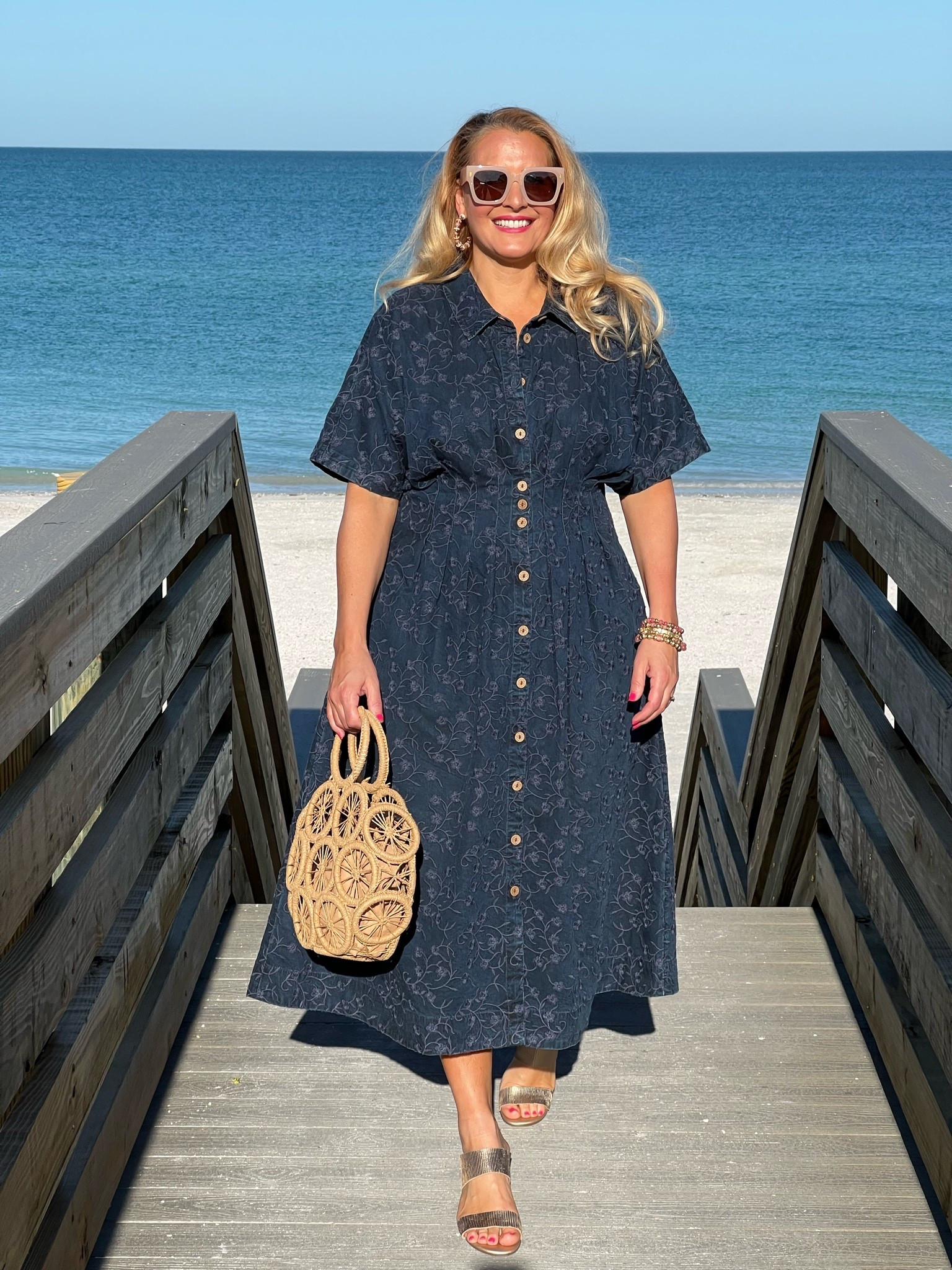 🏝️SOFT SURROUNDINGS: #ad Packing for a beach getaway? Here’s the dress you need! @soft_surroundings #softsurroundings 

👗My embroidered short sleeve midi dress flatterers with front and back tucks that define your waist. Love the tonal embroidery and beautiful floral pattern. You can wear this meeting friends for a lunch date, a beach getaway or everyday wear. Effortless style + versatility + breathable fabric = The dress you need!

🫶🏻Truly looks like a sophisticated denim dress. Buttons down the front, has side pockets and so soft! I’m wearing a medium and it fits true to size. Available in XS-3X. Color: Embroidered medium wash.

👒When heading out to the beach, don’t forget to pick up my Catalina Cowboy hat! This raffia hat features a colorful braided faux suede hatband and has an interior adjustable sweatband that makes it comfy. Also love the shapeable three inch brim to offer extra sun protection. 

🙌🏼In addition to my hat, I’m wearing a set of five bracelets with matching earrings. The genuine rhodonite beads in pinks, golds and earth tones look fantastic for spring and summer.

👡You can’t forget about these insanely comfortable textured sandals. Obsessed! This golden leather sandal has a soft shimmer and glow. Elevated and chic. You’ll be reaching for these all spring and summer long. I walked around all day and my feet felt great. Order your normal size. These are fantastic!

👉🏼Follow my shop @jtstjtst11 on the @shop.LTK app to shop this post and get my exclusive app-only content!

#liketkit 
@shop.ltk

#LTKSeasonal #LTKOver40 #LTKSaleAlert #LTKTravel #LTKgrwm #LTKootd #LTKMidsize #LTKSwim