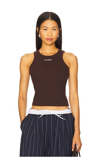WE11DONE Minimal Logo Tank Top in Brown. - size L | Revolve Clothing (Global)