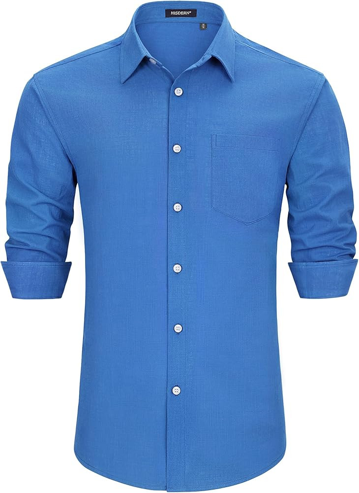 HISDERN Linen 317 Shirts for Men Long Sleeve Shirt Button Down Casual Breathable Shirt with Pocke... | Amazon (US)