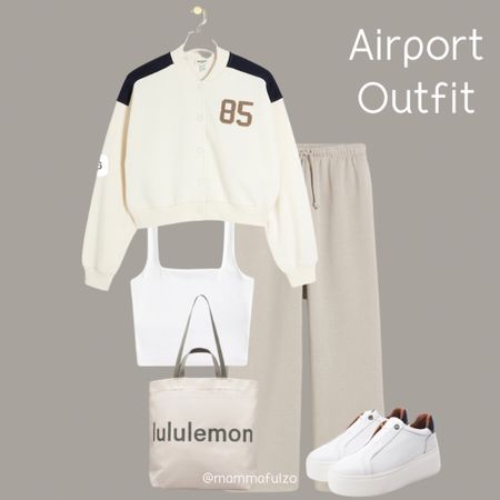 Airport Outfit ✈️🏝️🧳 

Comfortable but stylish outfit perfect to wear to the airport. Neutral tones make it suitable for any skin and hair colour and any body size and shape too, it’s perfect! 

The Lululemon tote is ideal for carrying any books, magazines, technology you may have, or that cheeky purchase from duty free, it’s got to be done right? 

The stylish River Island bomber jacket will keep you warm should the aeroplane be a bit chilly, without you being too hot & will fold up and go in your tote should you be heading to a sunny destination 😎 

Finish off with platform trainers without laces making them easy to slip on and off, a crop top so you can start on that tan asap & you’re good to go, happy holidays 🫶🏻


Travel outfit inspiration 
Airport outfit ideas
Airport OOTD 
Travel fashion inspo 
Vacation outfit ideas 

#LTKtravel #LTKeurope #LTKstyletip