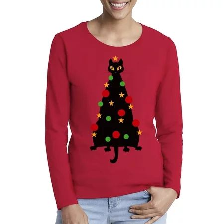 Awkward Styles Xmas Cat Ugly Christmas Sweater Long Sleeve Tshirt For Women | Walmart (US)