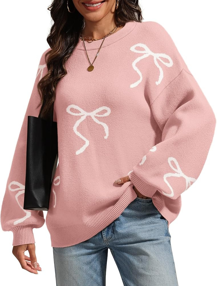 ATHMILE Fall Sweaters for Women 2025 Fashion Cute Bow Knit Pullover Trendy Long Sleeve Oversized ... | Amazon (US)
