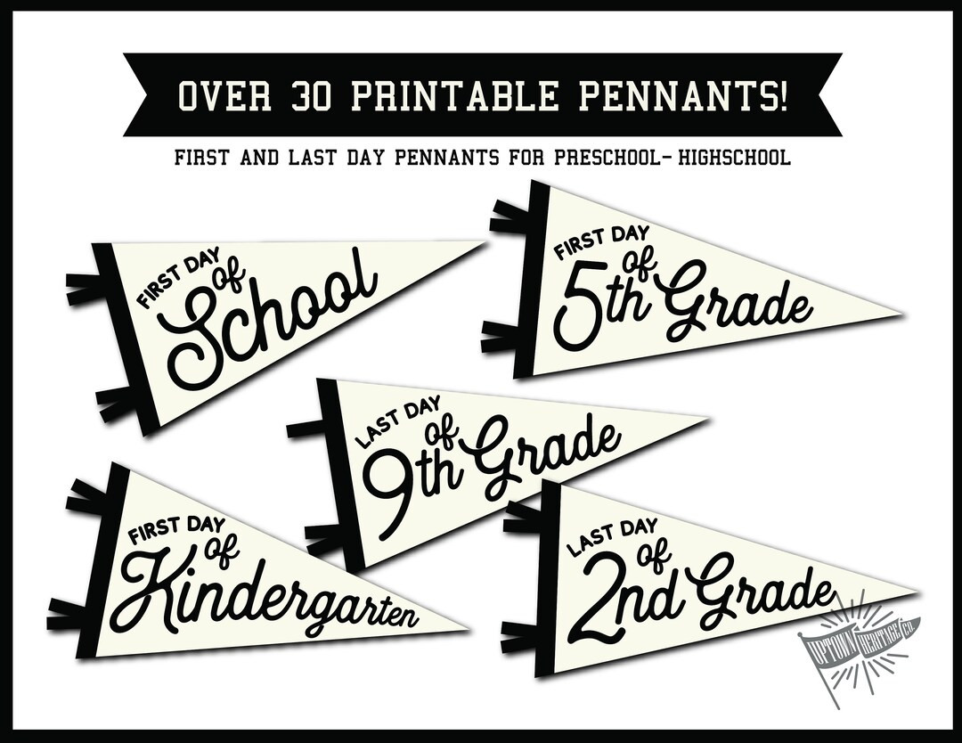 First & Last Day of School Pennants- Digital Download- Ivory | Etsy (US)