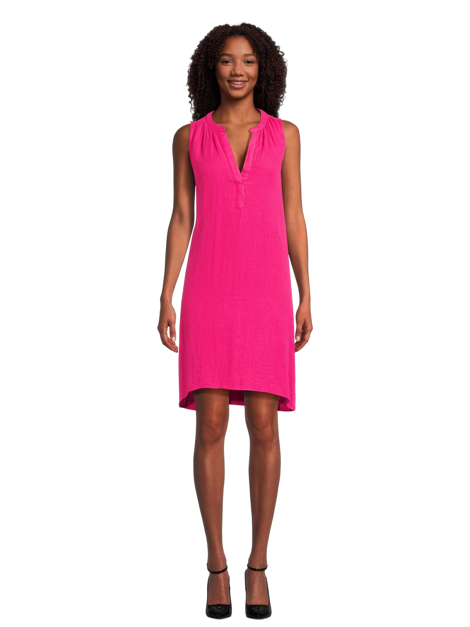Time and Tru Women's Cotton Sleeveless Double Cloth Dress, Sizes XS-XXXL | Walmart (US)