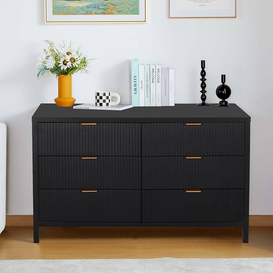 Fluted 6 Drawer Double Dresser for Bedroom, 47" Wide Modern Closet Dressers Chest of Drawers, Woo... | Amazon (US)