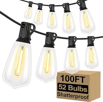 LED Outdoor String Lights 100FT Patio Lights with 52 Shatterproof ST38 Vintage Edison Bulbs, Outs... | Amazon (US)