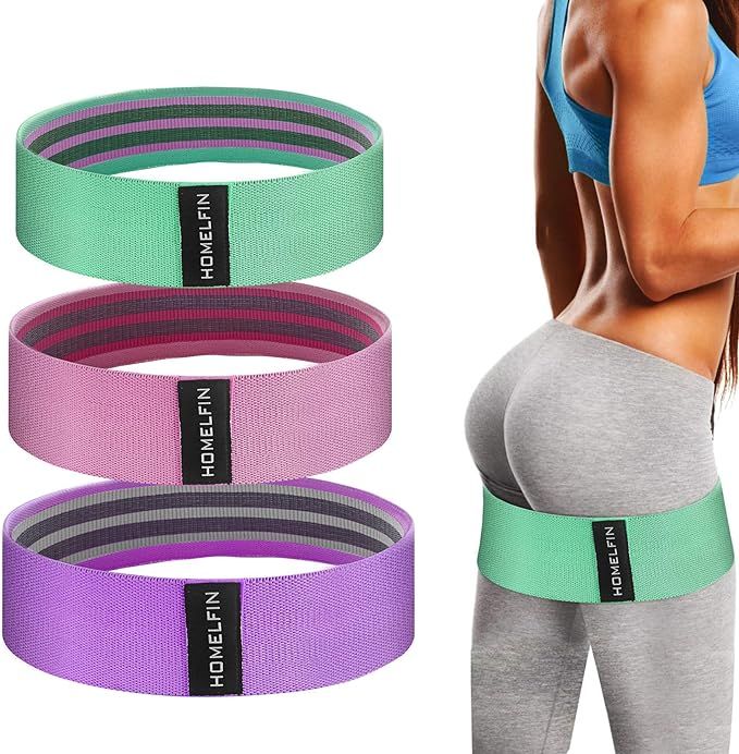 Exercise Bands Resistance for Legs Butt Workout Loop Band Sets HOMELFIN No Rolling up Elastic Boo... | Amazon (US)