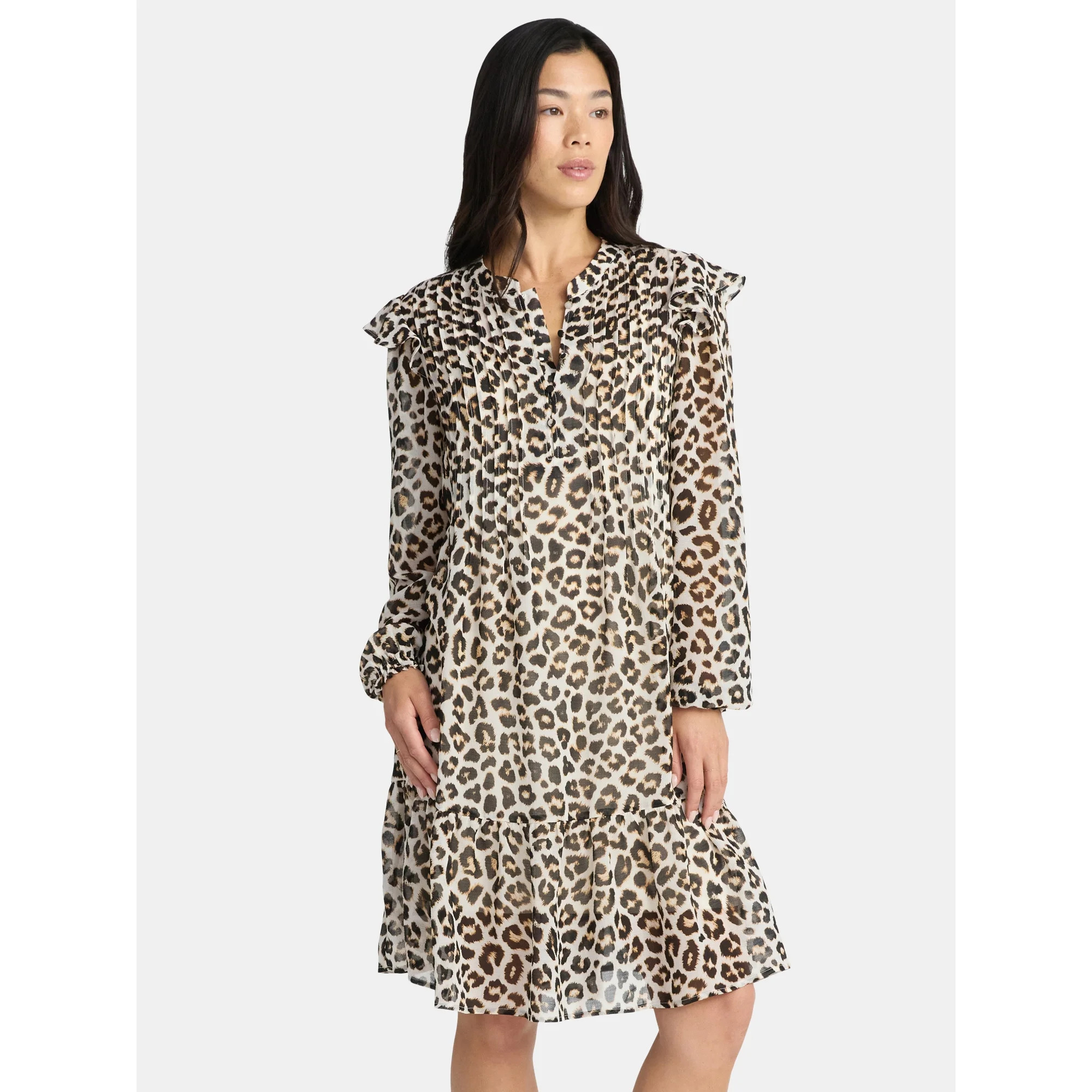 Time and Tru Women's Pintuck Mini Dress with Long Sleeves, Sizes XS-XXXL | Walmart (US)