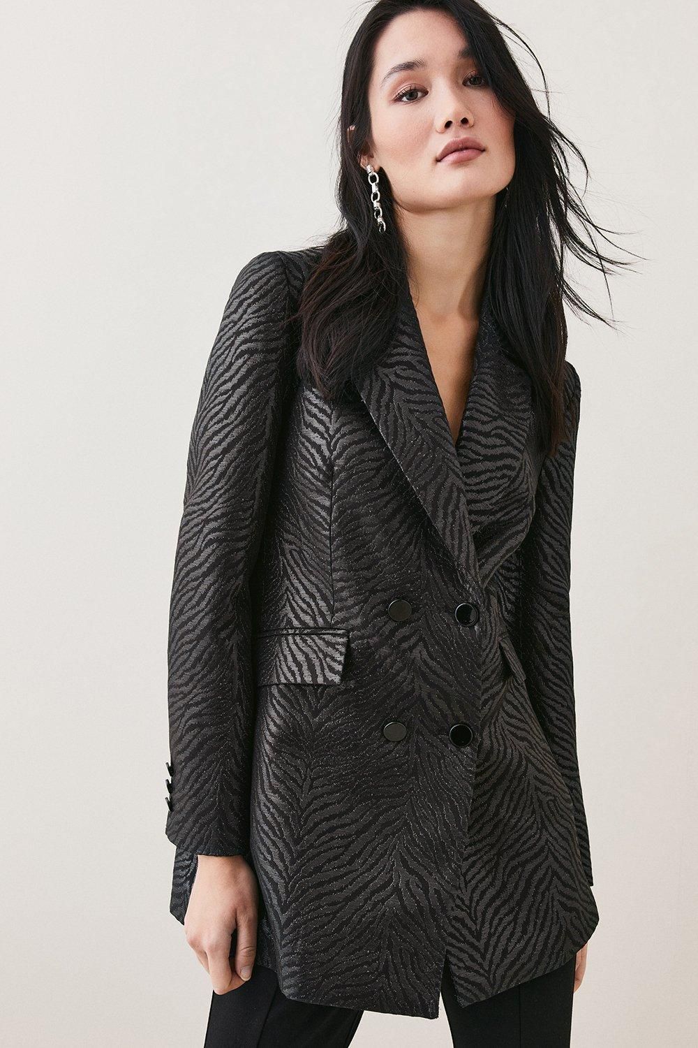 Zebra Jacquard Tailored Double Breasted Jacket | Karen Millen US