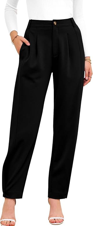 BTFBM Women's 2025 Casual Button Down Pants Elastic High Waist Business Work Trousers Long Straig... | Amazon (US)