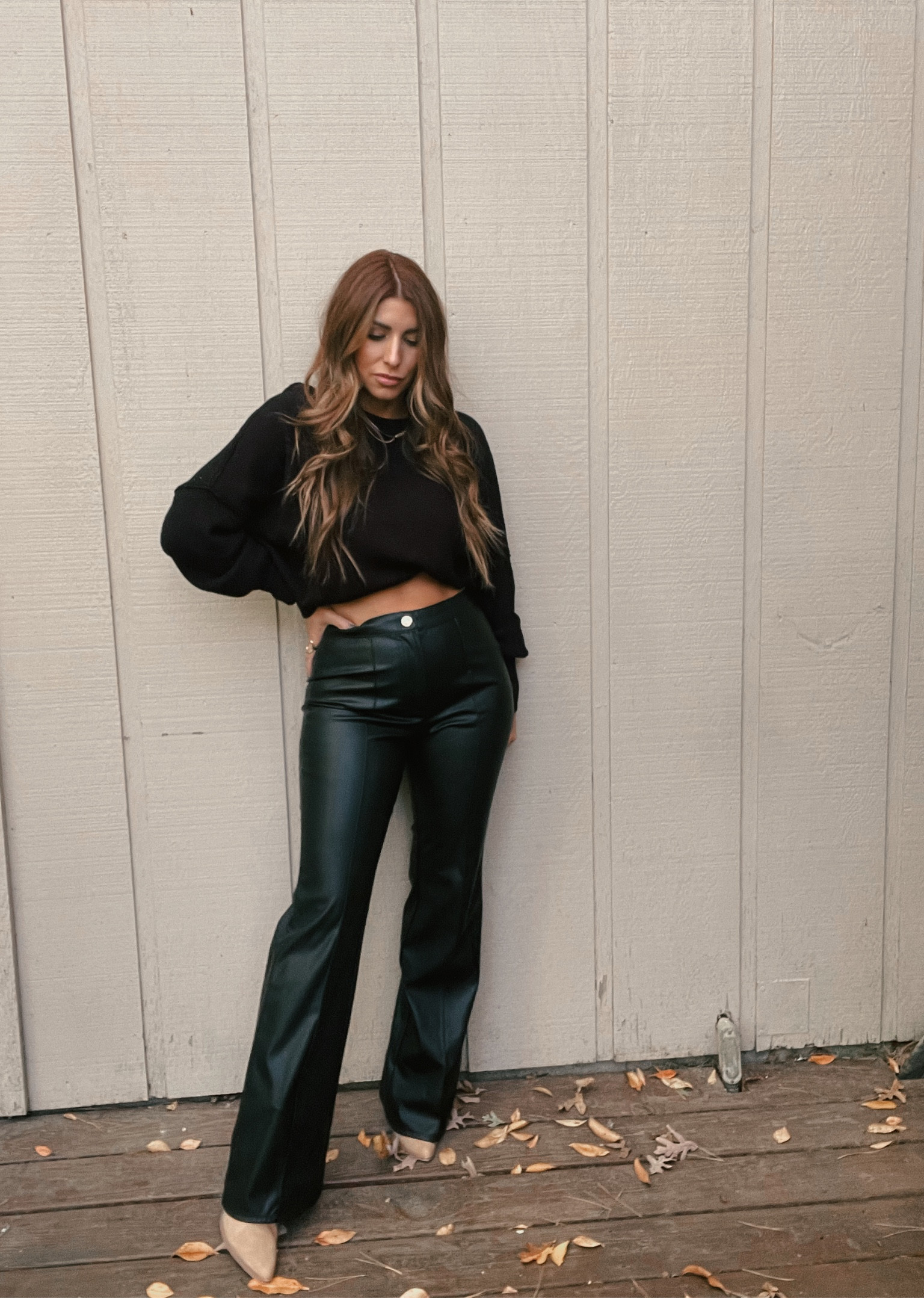 Faux leather flare pants from Target. Amazon sweater. 

#LTKSeasonal #LTKunder50 #LTKstyletip