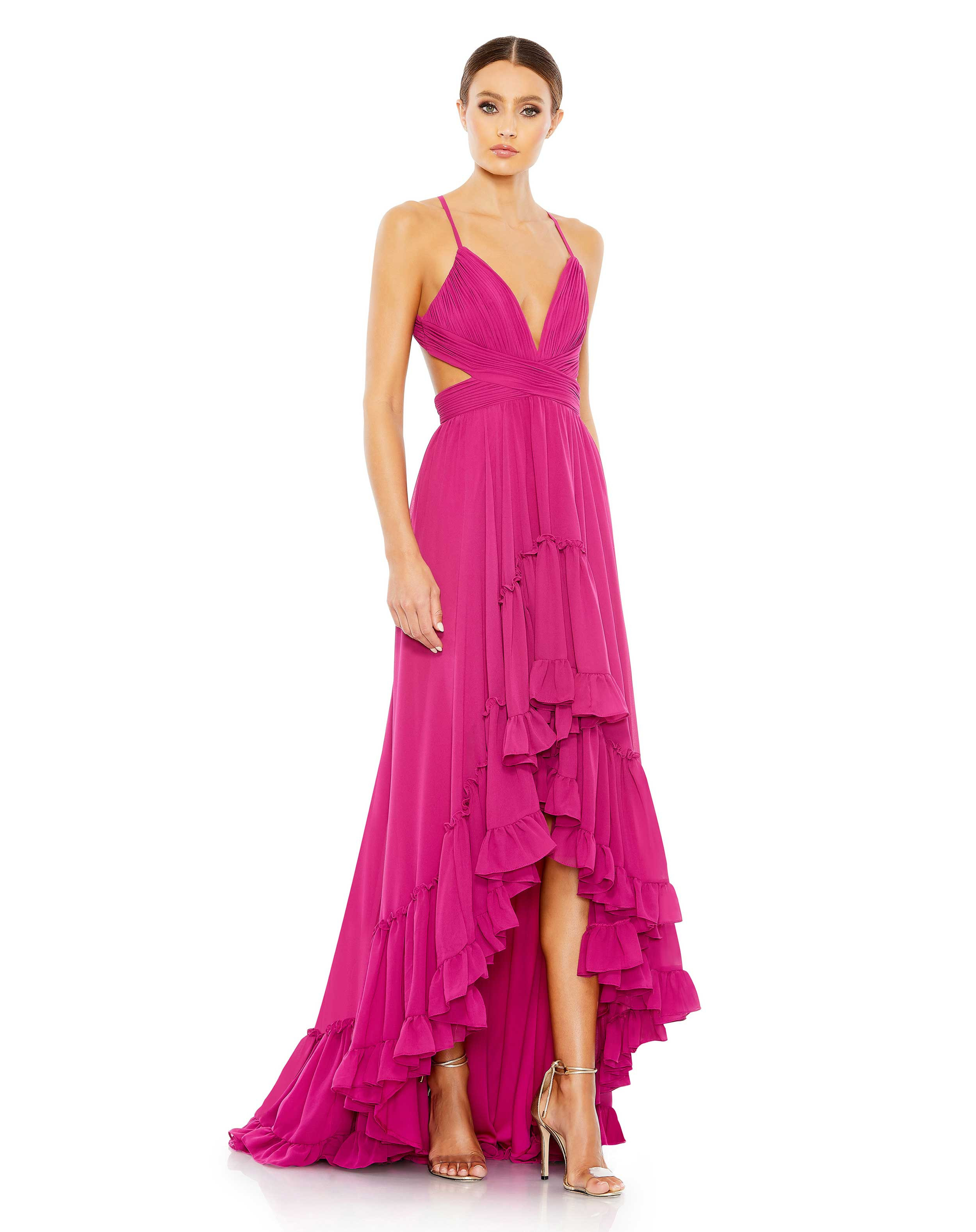 Pleated Tiered Cut Out Sleeveless Gown - FINAL SALE | Mac Duggal