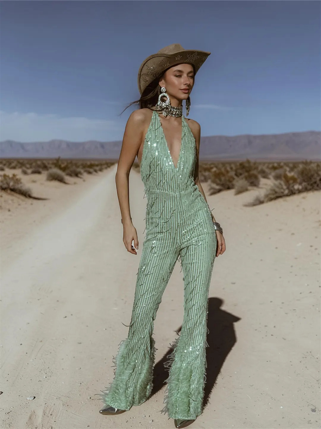 Green Sequin Disco Queen Jumpsuit, Green Bell Bottom Festival Jumpsuit, Green Cowgirl Costume, Di... | Etsy (US)