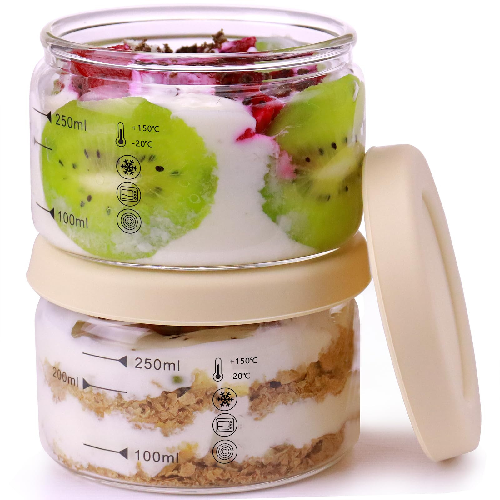 9 oz Round Pudding Glass Cups,Mini Glass Dessert Cups with Lid,Overnight Oats Meal Container with Silicone Seal Cover, Light Glasses Bowls, Dishwasher Microwave Safe (2 PCS) | Amazon (US)