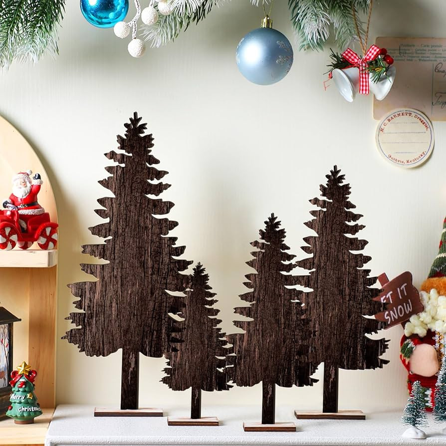 Barydat 4 Pcs Christmas Table Decorations Artificial Christmas Decorations Wooden Christmas Cente... | Amazon (US)
