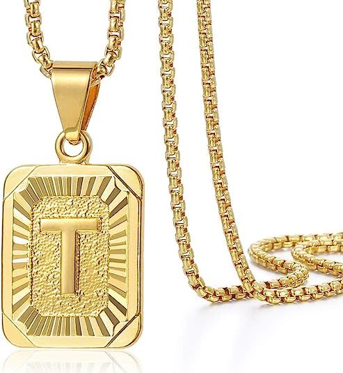 Trendsmax Initial Letter Pendant Necklace Mens Womens Capital Letter Yellow Gold Plated A Z Stain... | Amazon (US)