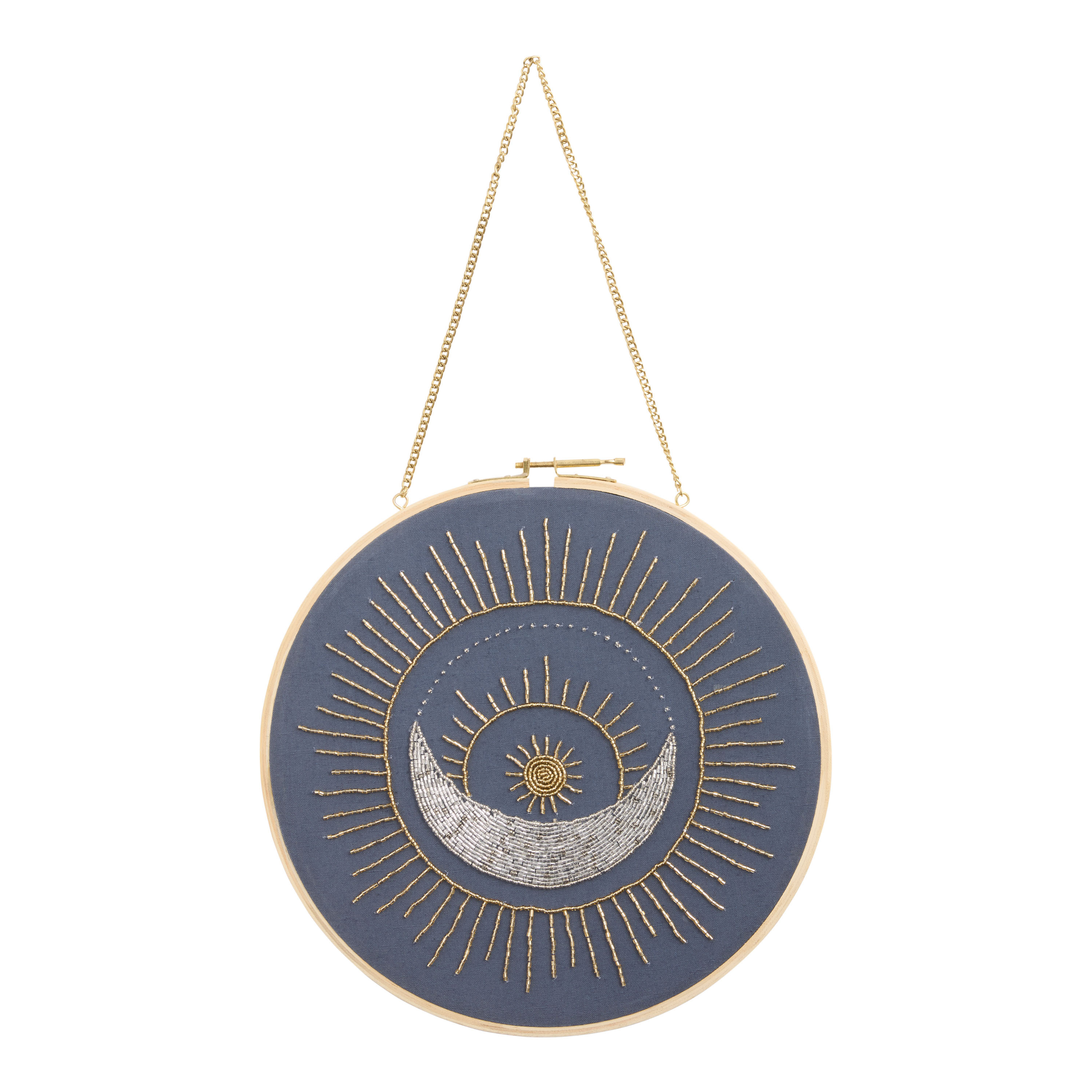 Blue Moon And Sun Embroidered Beaded Disc Wall Decor | World Market
