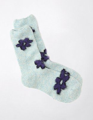 AE Fuzzy Flower Crew Sock | American Eagle Outfitters (US & CA)