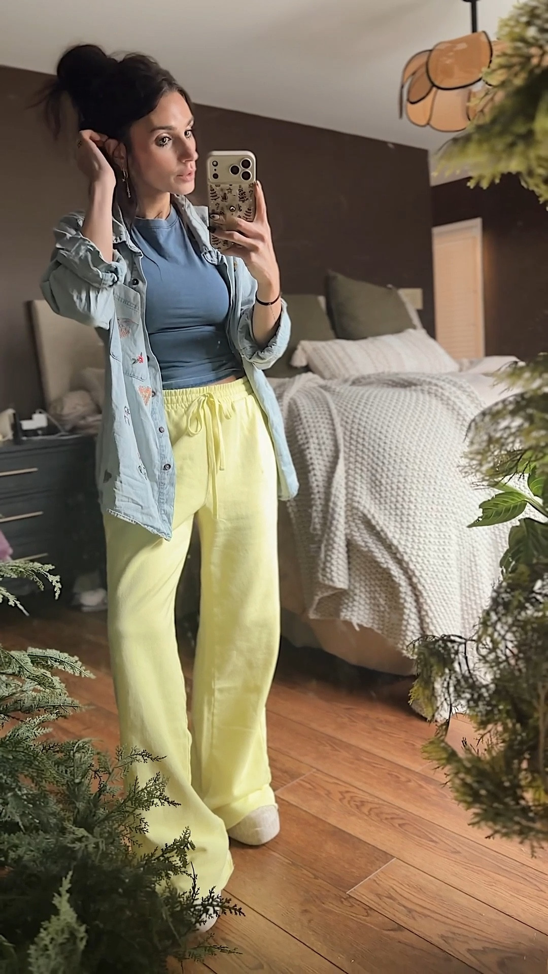 Did a quick little morning date with my husband and heading home to finally put away decorations. Finally got my hands on this mineral washed blue shirt I’ve been eying from @walmart by @scoop. I own it in both the pink and bright green as well, it truly is one of the best fitting cotton t-shirts I own. Paired it with these terry cotton wide leg sweatpants that are also @scoop in this gorgeous sunny yellow. These pants are definitely tall girl friendly! I’m 5’2 and these are pretty long even with my platform @crocs on. Also used my dopamine inducing denim button down  from @naturallife to tie it all in 🤍

#LTKdayinmylife #LTKFindsUnder50 #LTKActive